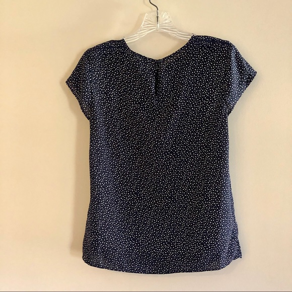 Banana Republic Petite Navy Blue and White Polka Dot Short Sleeve Blouse - Picture 2 of 8